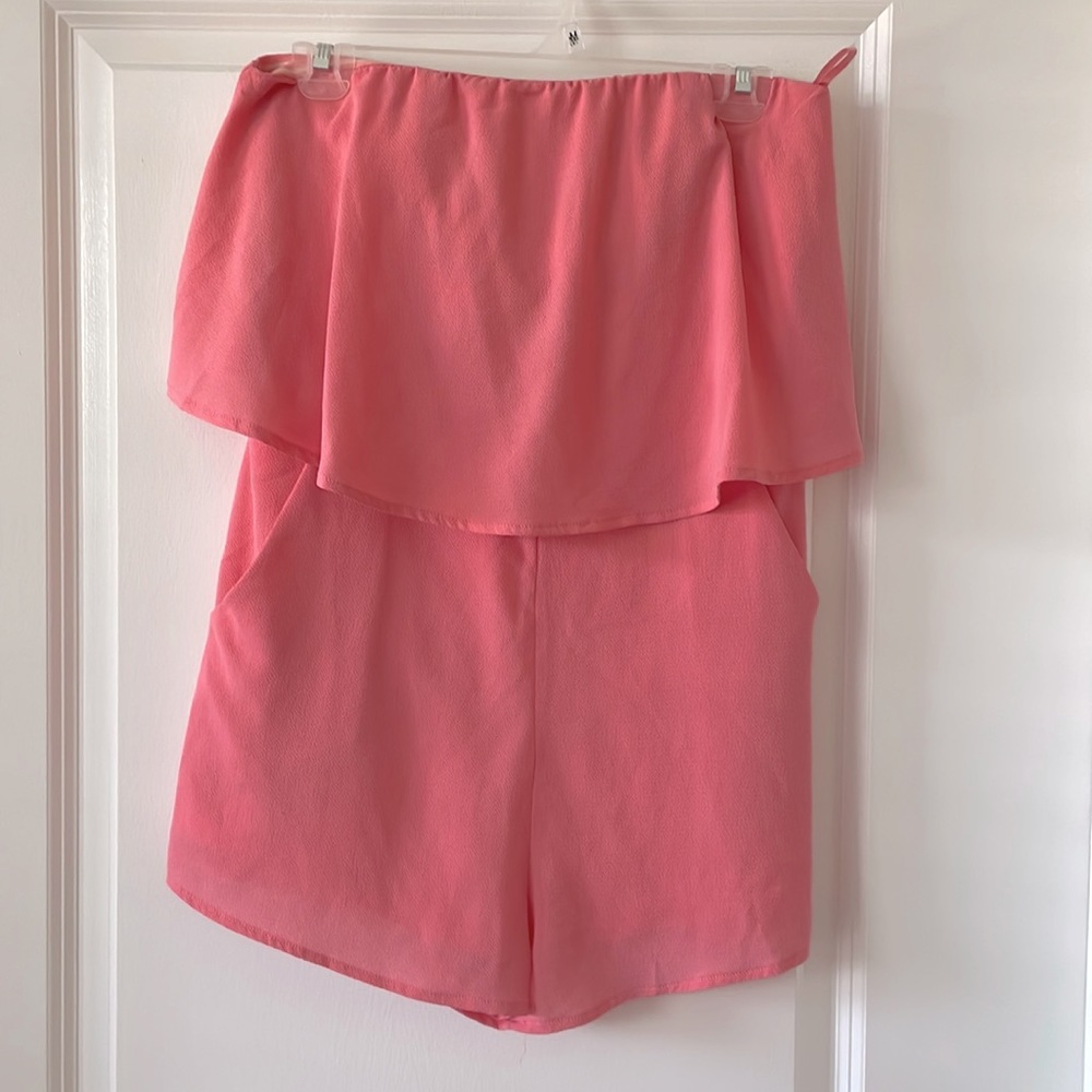 Pink strapless romper
